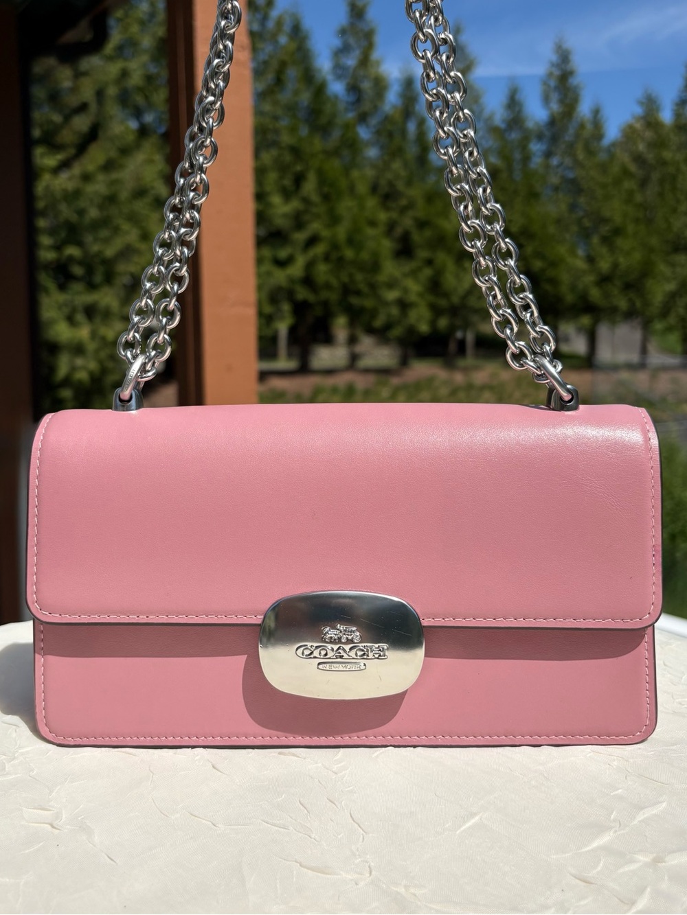 COACH Eliza Flap Shoulder Bag Crossbody In True Pink CP008